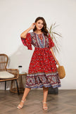 Modest Plus Size Summer dress V Neck Midi Beach boho Dress