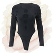 Women's Multi-Hollow Cutout Round Neck Long Sleeve Bodysuit – Black (S/M/L)
