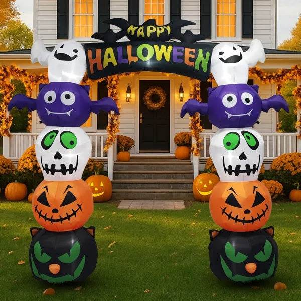 8.2 FT Cute Halloween Inflatables Pumpkin Archway Outdoor Decoration, Giant Blow Up Yard Arch Decorations With Built-in LED Lights For Holiday Party Front Yard Lawn Garden Decor