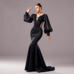 Lantern Sleeve Banquet Applique Sheath Fishtail Mermaid Dress