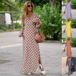 Summer Geometric Printed V-neck Long Dress Fashion Long Sleeve Slit Dresses For Women