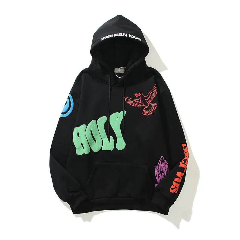 Women High Street Three-dimensional Foam Graffiti Printed Hoodie In Autumn And Winter