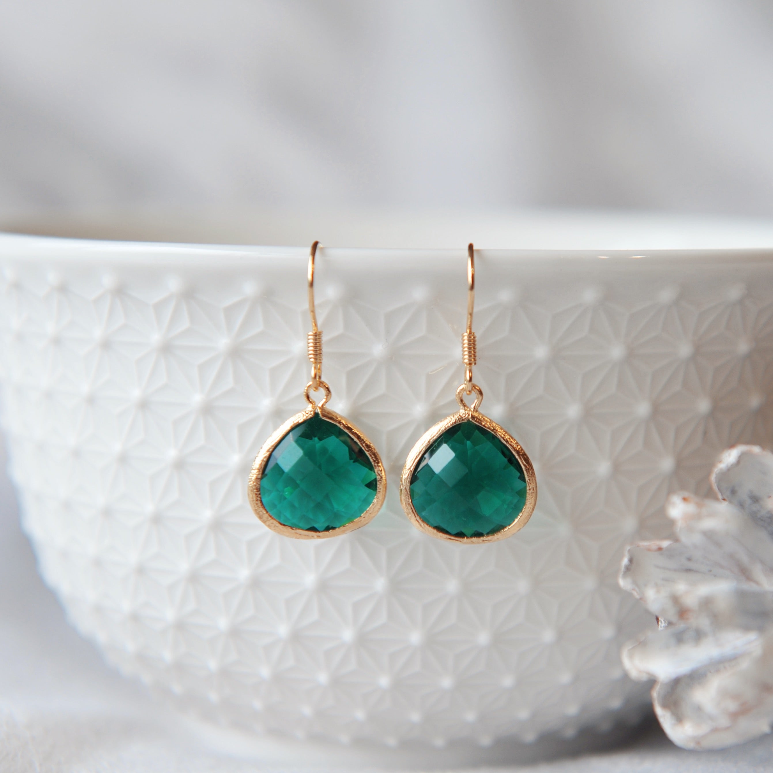 Emerald glass earrings