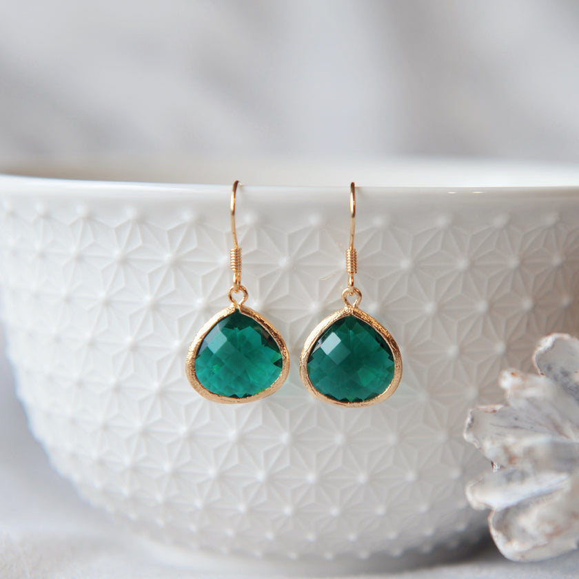 Emerald glass earrings