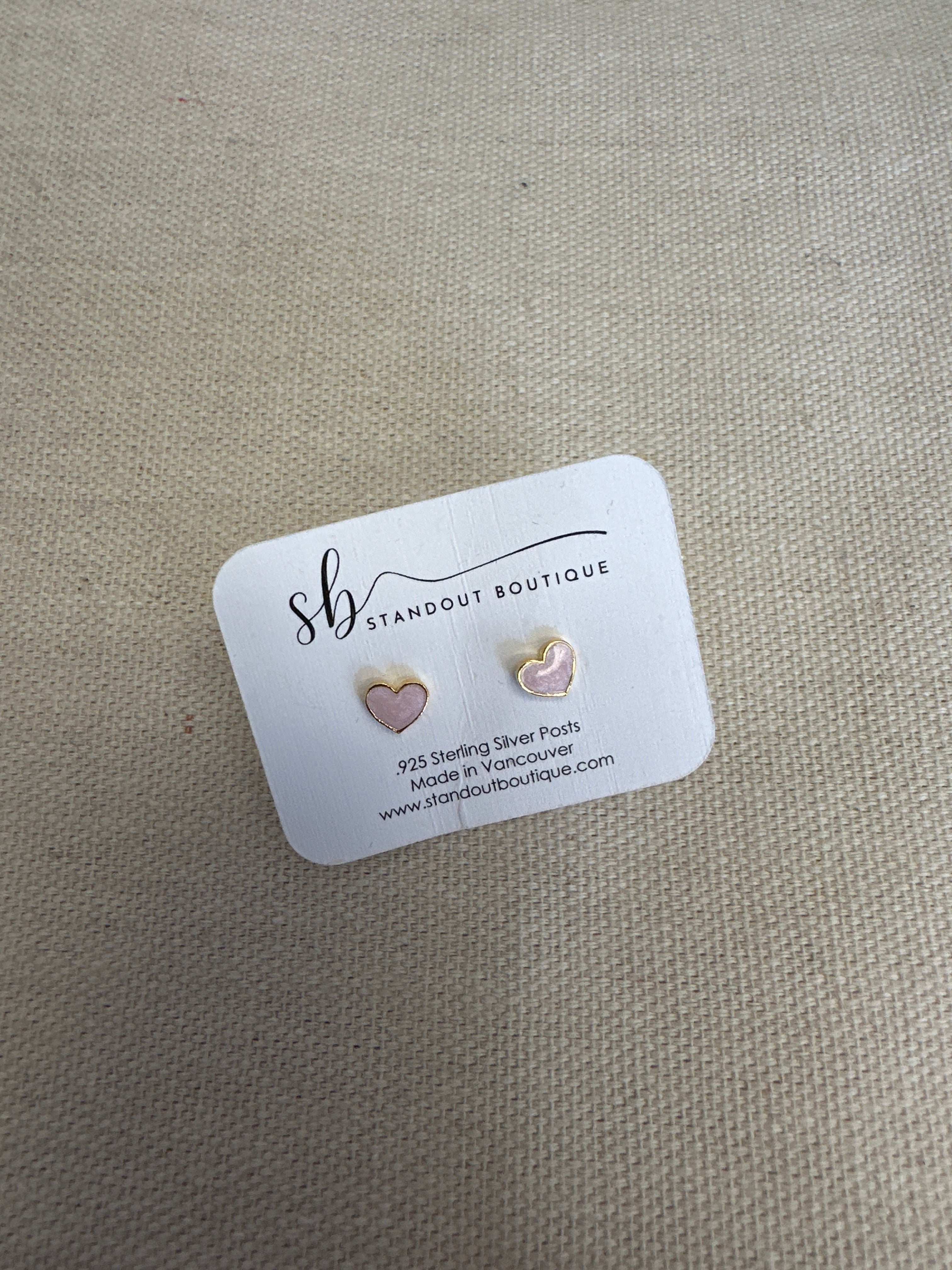 Standout Boutique Pink Heart Gold Stud Earrings