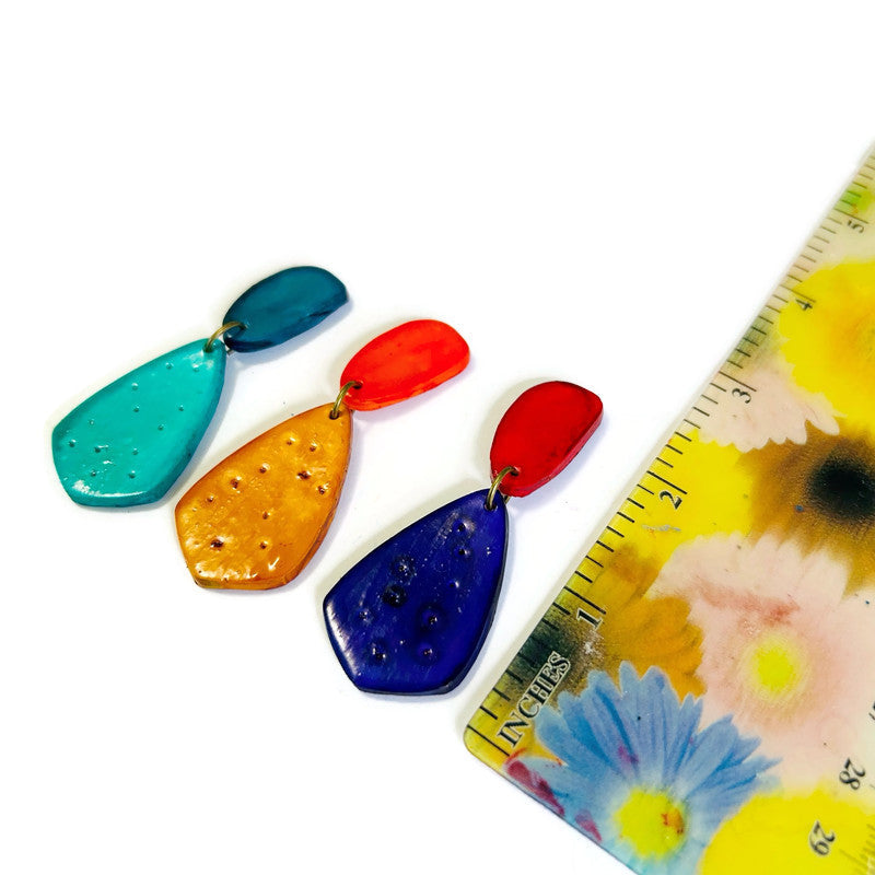 Colorful Teardrop Statement Earrings Handmade, Post or Clip On 