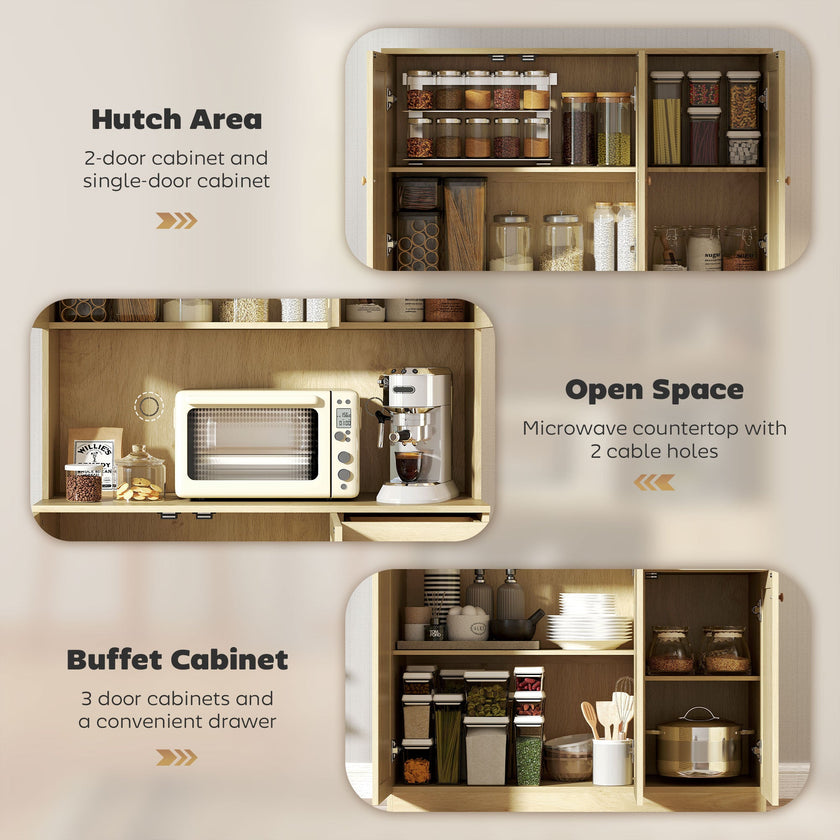Milan Boho Kitchen Pantry Cabinet with Decorative Rattan Doors-Natural
