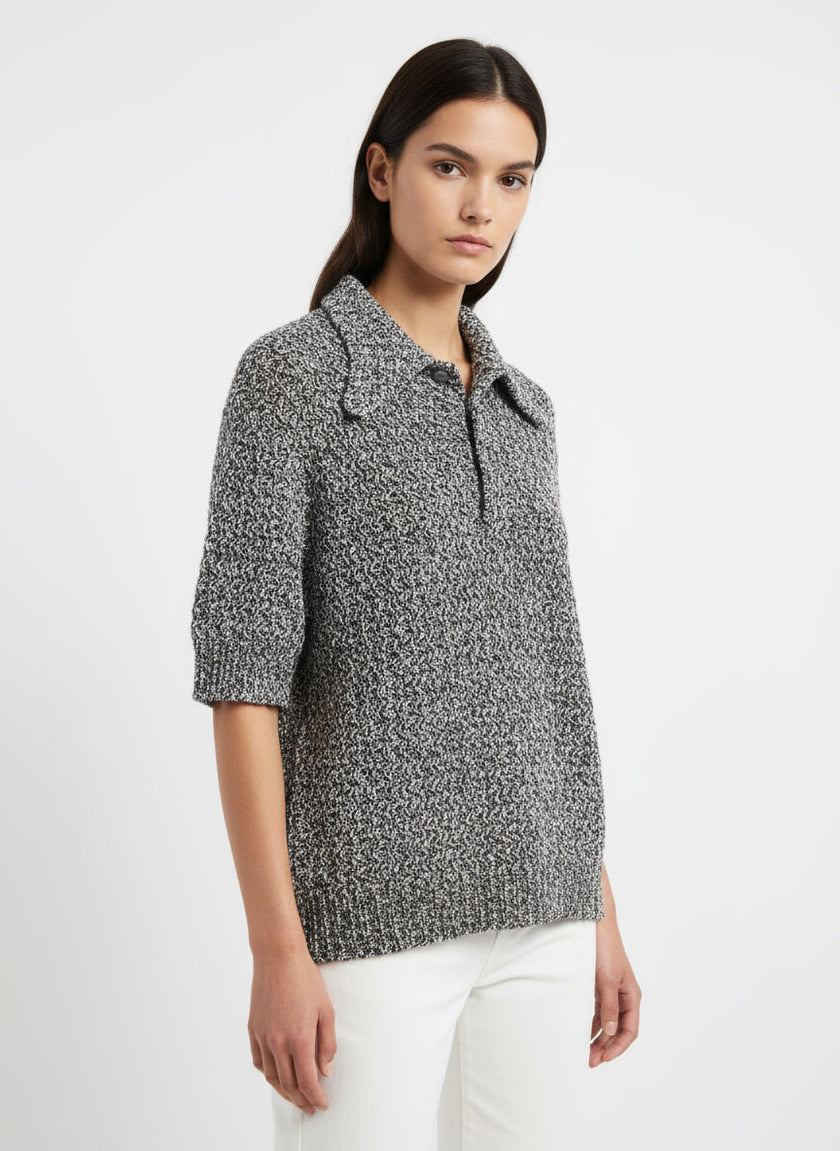 Vintage textured Knit Polo shirt sleeve sweater