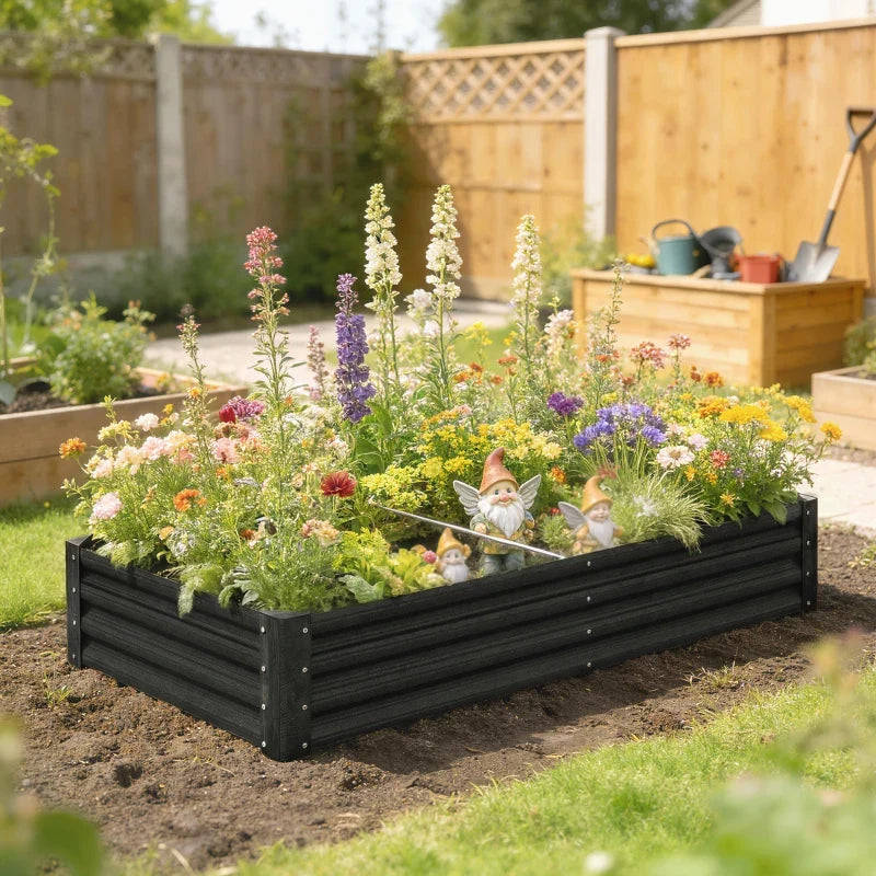 6 x 3 x 1ft Galvanized Raised Garden Bed, Reinforced Outdoor Planter Box with Open Bottom, Black