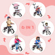 Qaba 4-in-1 Convertible Toddler Tricycle Stroller with Canopy Basket Safety Harness for Kids 12-60 Months Pink