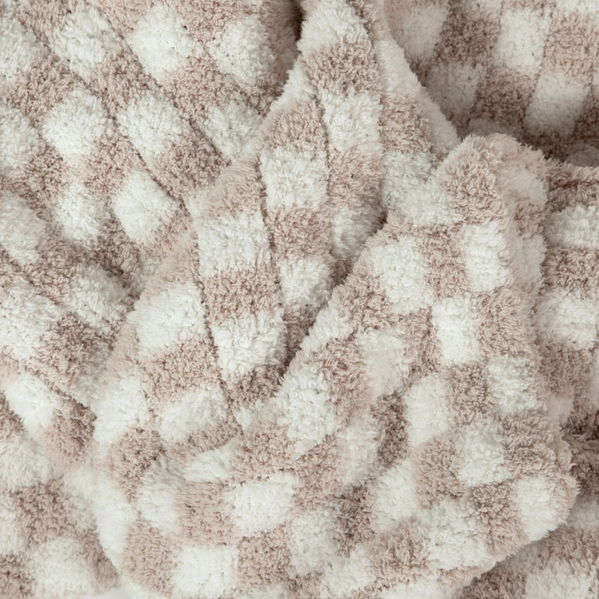 Blushing Beige & White Check Print Extended Throw