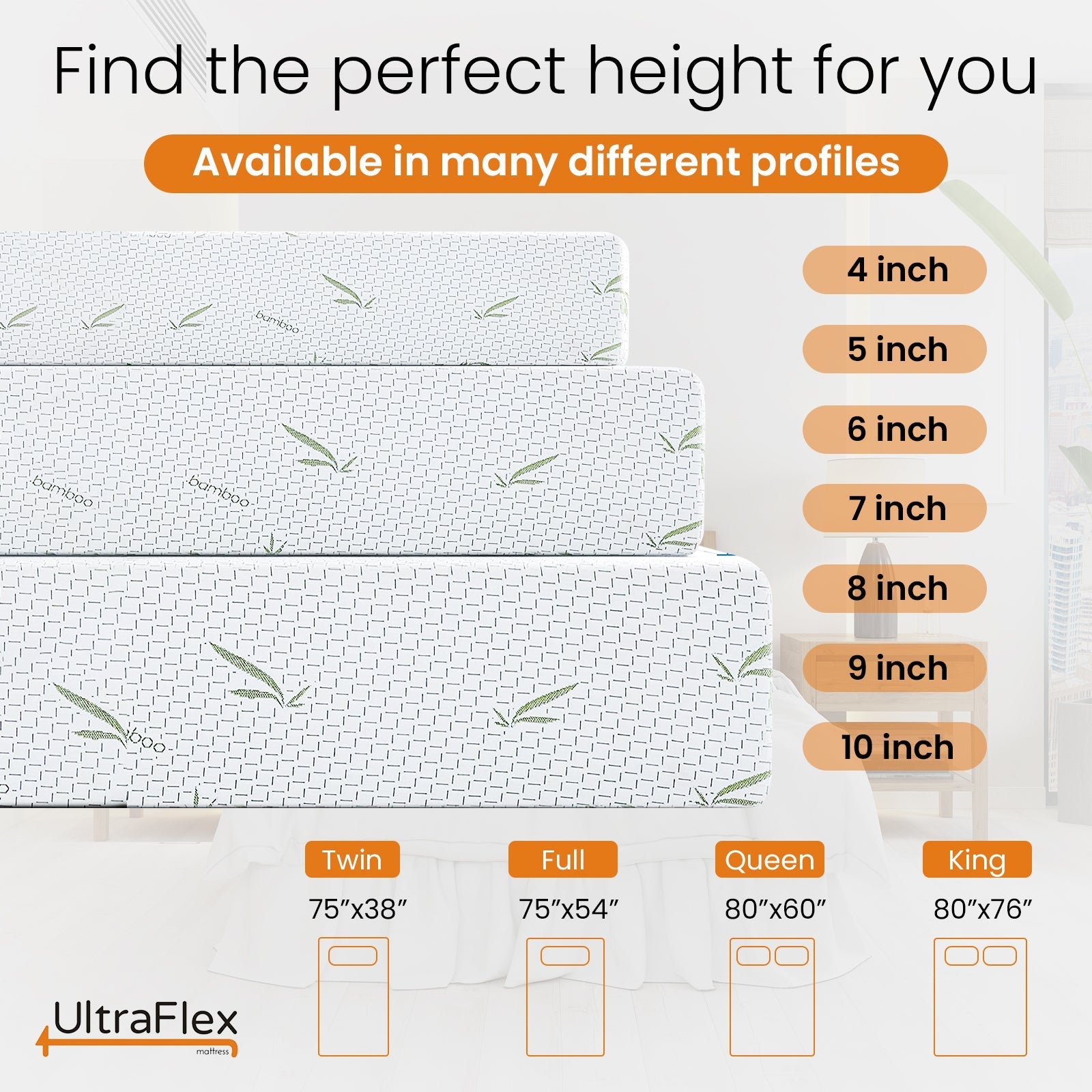 UltraFlex® SleepTight – Canadian Made- Gel Memory Foam Mattress | CertiPUR-US® Certified, Cooling, Pressure Relief, Medium Firm, Fiberglass-Free, Bamboo Cover | Ideal for Bunk Beds, RVs & All Frames | Spinal Support & Motion Isolation