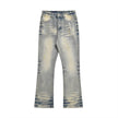 Distressed Scratches Denim Straight-leg Pants Men Jeans