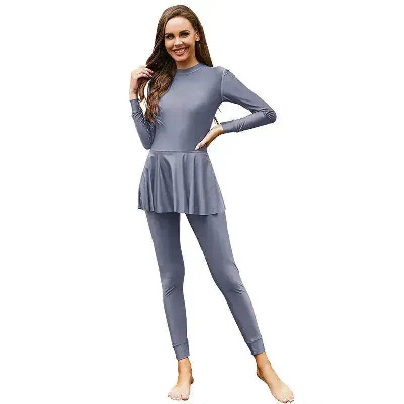 Pure Color Long-sleeved Trousers Fully Surrounded By Conservative Beach Surfing Sunscreen ArabOne-piece Swimsuit