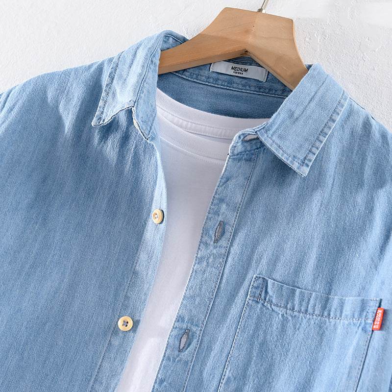 Summer Cotton Short Sleeve Denim Shirt For Men Classic All-matching Jeans