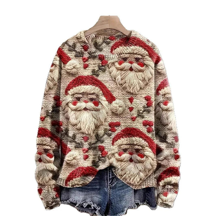 Women's Pullover Christmas Pattern Round Neck Sweatshirt