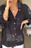 Letter Print Long Sleeve Shirt Fashion Commuter Style Lapel Shirt Women's Clothing