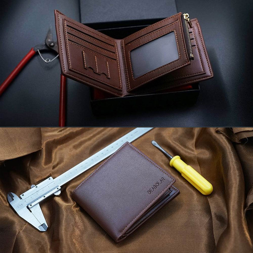Custom Men's leather Wallet Zipper Valentine's Day gift  Personalized Men's Wallet
