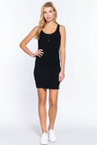 Sleeveless Double Scoop Neck Button Detail Lettuc