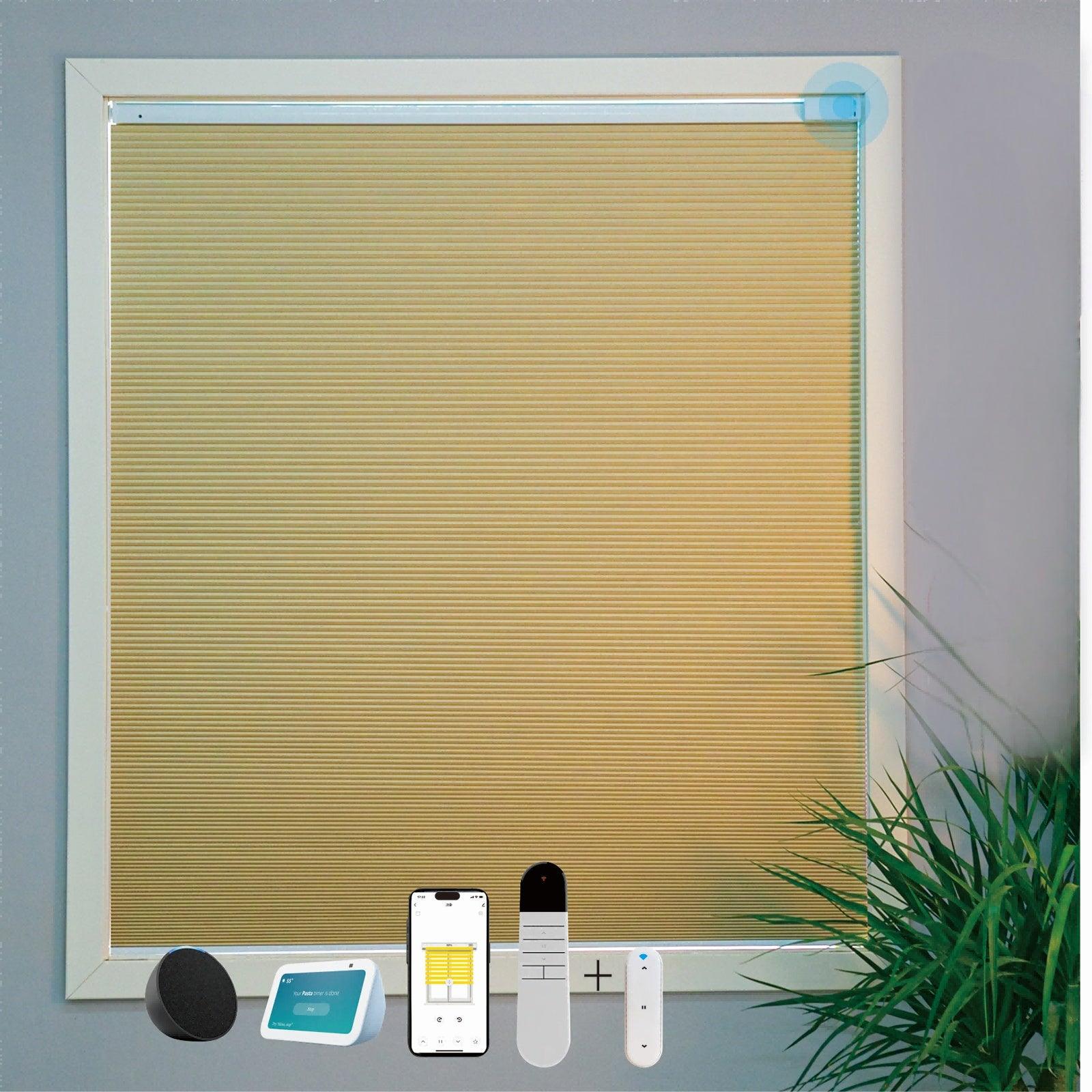 Equipped With A 15 Channel Remote Control And Solar Charging Panel, Electric Fully Blackout Honeycomb Curtain, Intelligent Silent Remote Control Curtain Detachable Lithium Battery