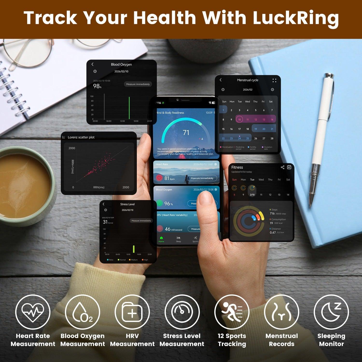 Smart Ring Health Tracker White Cloud Fitness Sleep HRV Stress Titanium IP68 7-Day Battery
