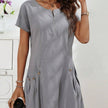 Women's Short-Sleeve Casual Dress with Pockets & Zipper – 12 Colors, S–3XL