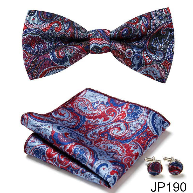 Men's Jacquard Bow Tie Set – Bow Tie, Pocket Square & Cufflinks | 36 Colors | Canada & USA