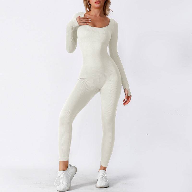 Women’s Seamless Long Sleeve Yoga Jumpsuit, Full Body Activewear One-Piece