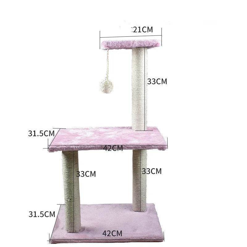 Cat Scratching Post with Platform & Hanging Toy – Multi Level Cat Tree Scratcher with Plush Bed
