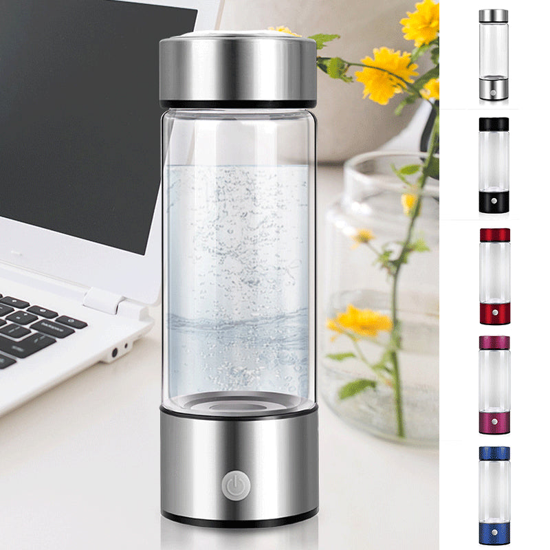 Hydrogen Water Bottle Generator – Electric Rechargeable Antioxidant Hydrogen-Rich Water Maker | 500ml Borosilicate Glass