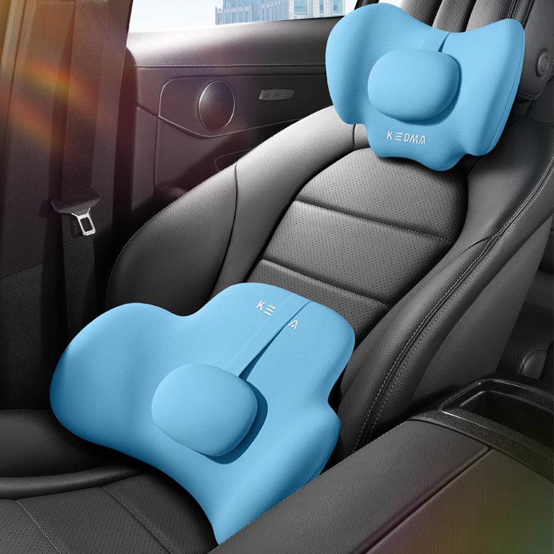 Car Memory Foam Neck Pillow & Lumbar Support – 3D Surround Headrest & Waist Cushion