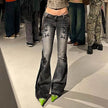Printed Worn Baggy Jeans Pant Slimming Washed Women