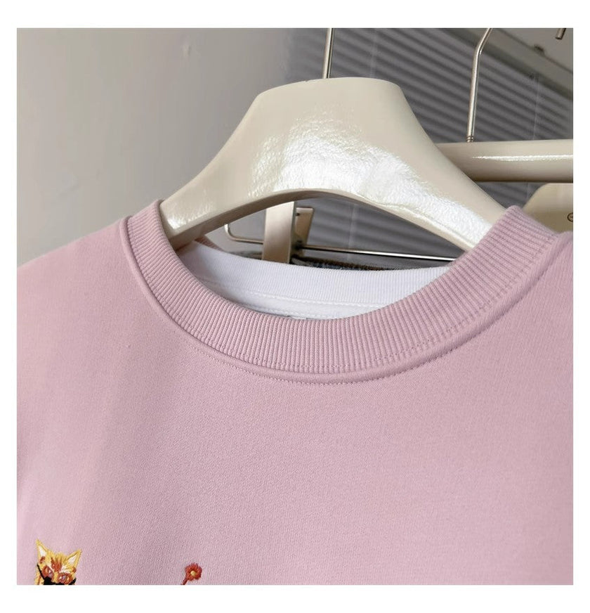 Women's 3D Kitten Embroidery Pullover Sweater Coat – Loose Fit Canada USA