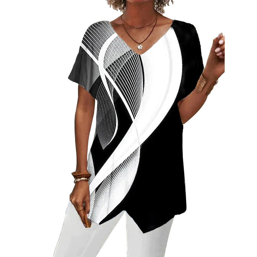 Summer European And American Women's Clothing Printed Irregular Short Sleeve