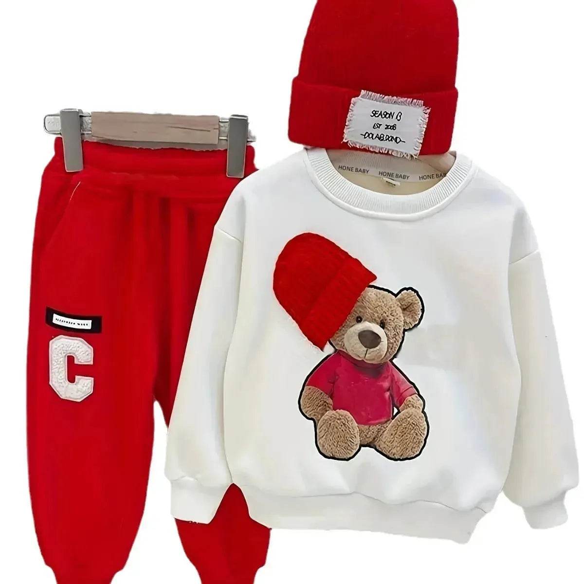 Children Cartoon Hat Bear Long-sleeved Trousers Two-piece Set for Kids