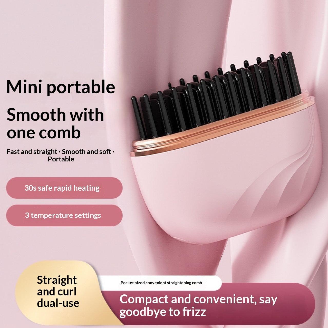 Mini Wireless Hair Straightener Comb – USB Rechargeable Portable Straightening Brush
