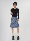 Plaid A- Line Skirt Women's High Waist student Midi Skirt