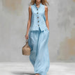 Casual Two-Piece Stand Collar Sleeveless Vest And Matching Pants Set - Summer Women Vest & Pan Two Piece Outfit