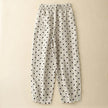 Women's Cotton Linen Harem Pants – Polka Dot Wide Leg Elastic Waist Boho Trousers