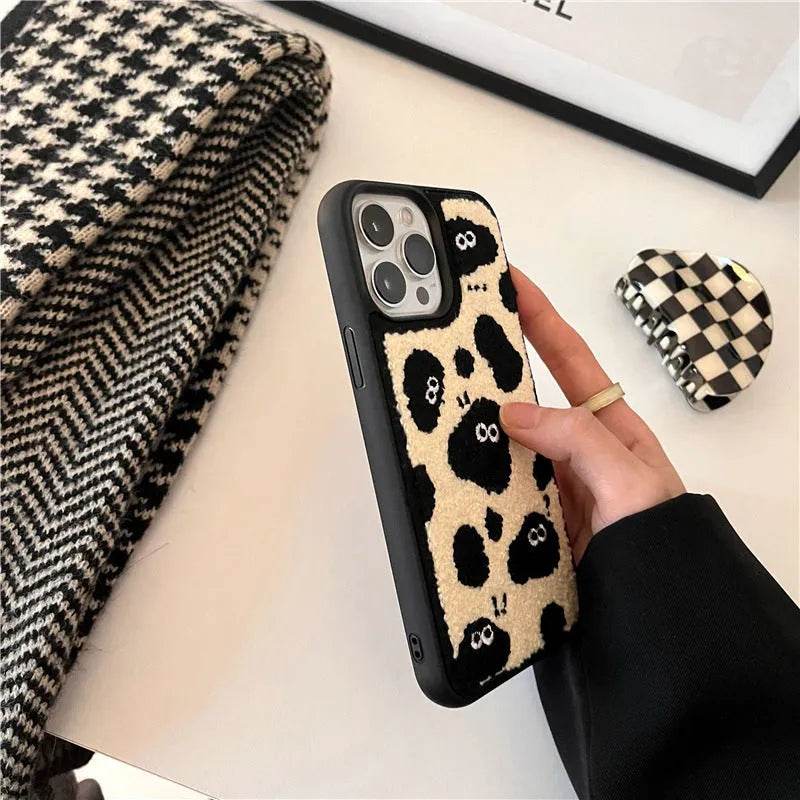 Plush Embroidery Cute Briquettes Silicone iphone Case women