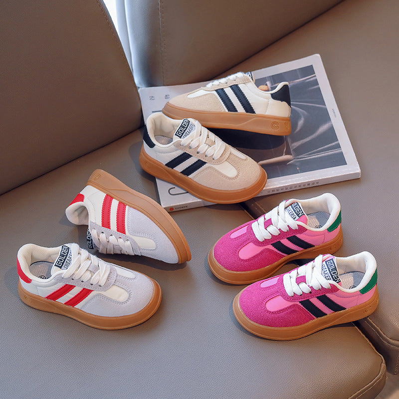 Boys' Casual Lace-Up Sneakers – Kids' PU Rubber Sole Sports Shoes