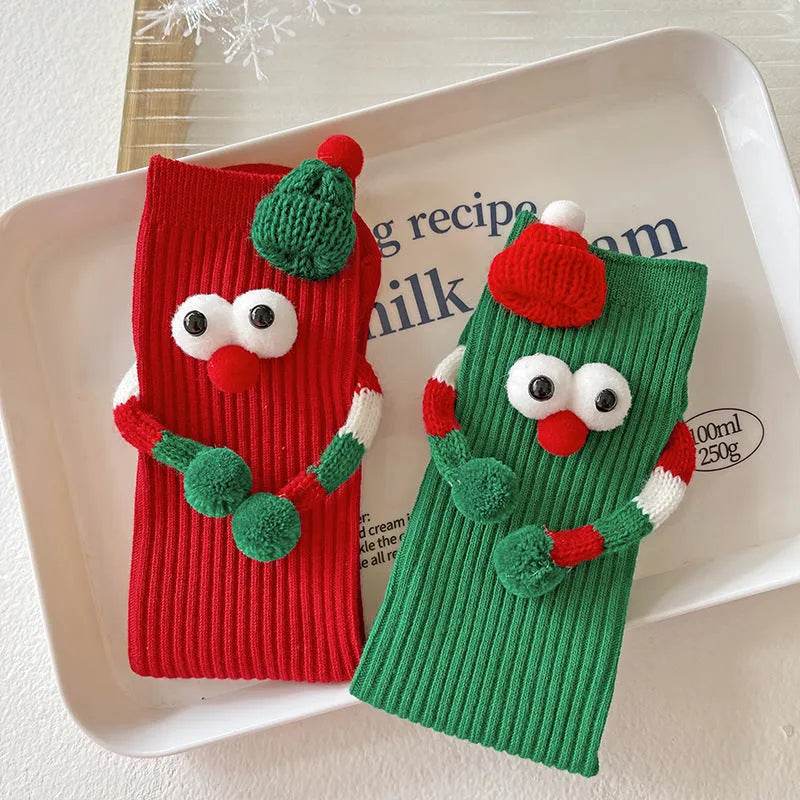 Cute Cartoon Christmas Socks Solid Cotton Middle-tube Stockings For Adults And Children
