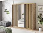Emerio Mirrored 3 Sliding Door Freestanding Wardrobe - Maple Oak