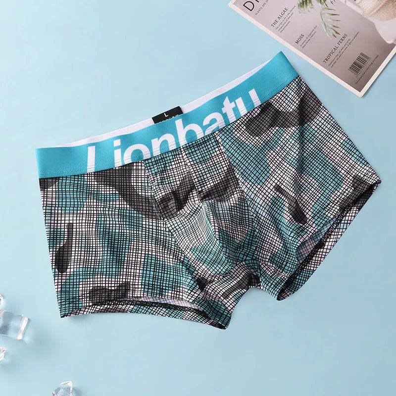 Ice Silk Men's Boxers Breathable Printed Boxer Briefs Mid waist