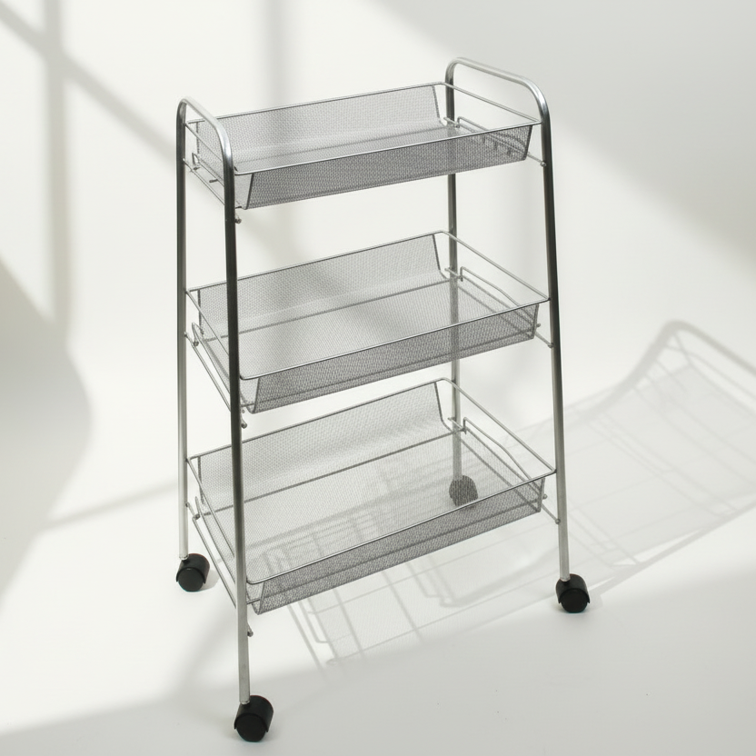 Artist Studio On Wheels with 3 Shelves, 26 Brush Holder Slots, 4