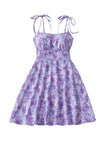 Floral Print Dress Summer Sweet A- Line Waist Trimming Dresses Women's Slimming Casual Clothing