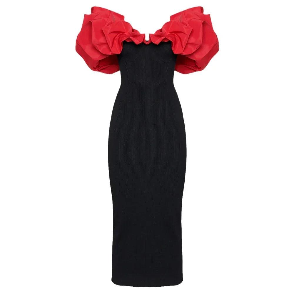 Bandage One-piece Dress European And American Elegant Off-neck Party Dress