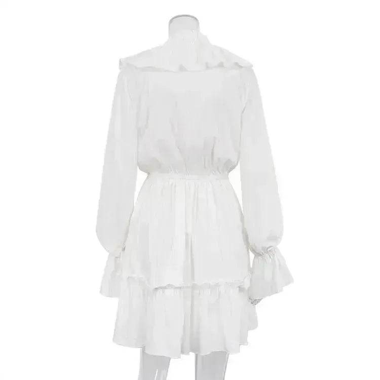 Casual Fashion V Neck Pleated Ruffle Long Sleeve Dress Y2K V Neck Flared Sleeve Short Mini Skater Dress Women's Clothing