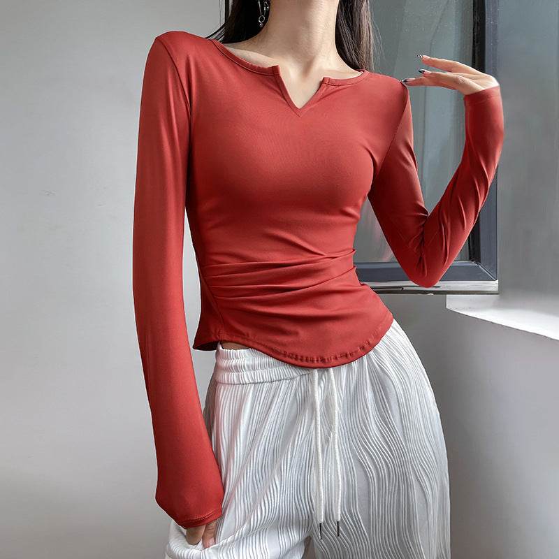Long Sleeve V-neck Gym t-shirt for Women Athleisure top