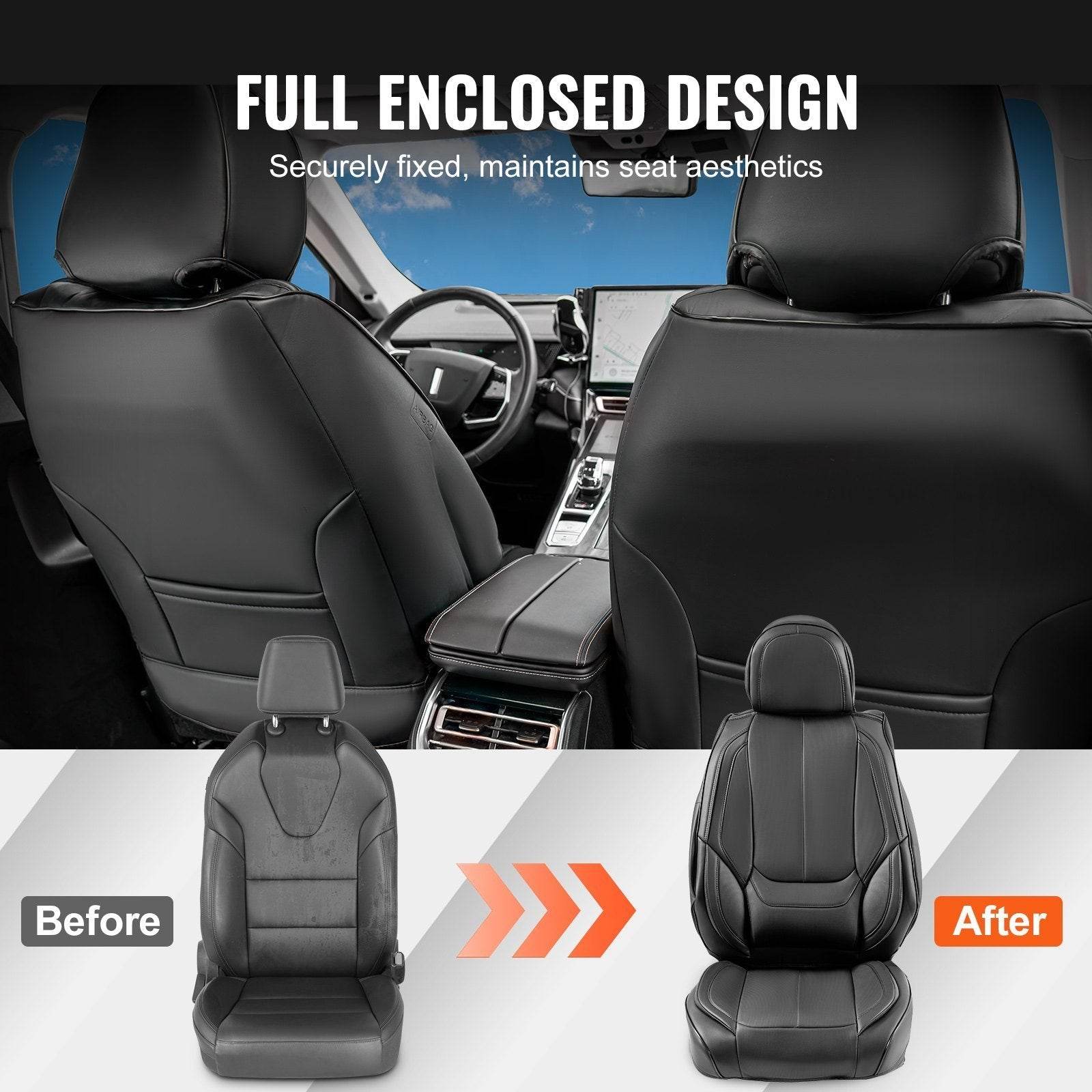 Seat Covers, Universal Car Seat Covers Full Set Seats, Front And Rear Seat, 13pcs Faux Leather Seat Cover, Full Enclosed Design, Detachable Headrest And Airbag Compatible, For Most Car SUV Truck